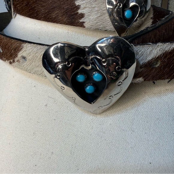 Vintage Nickel Silver Turquoise Heart Concho Western Belt main image 9